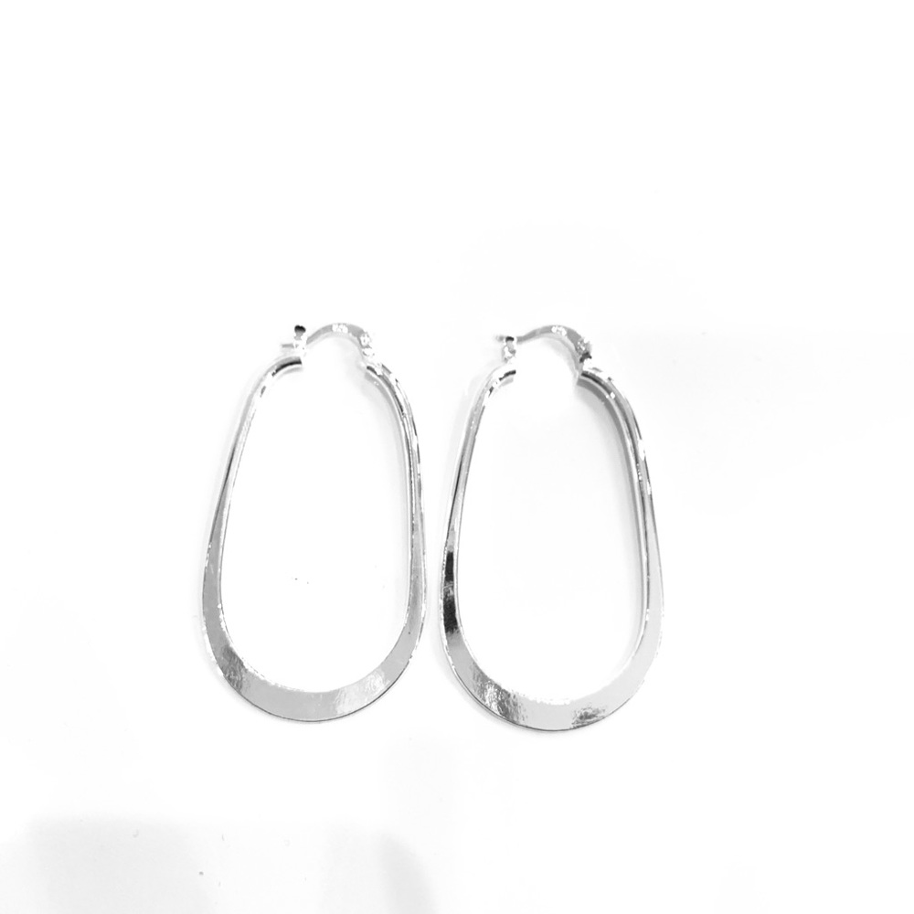 925 Silver Flat Elongated Hoop Earrings